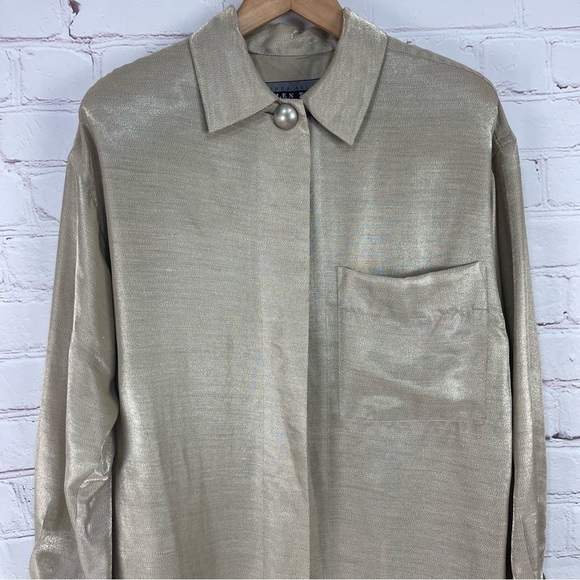 𝅺Ellen Tracy Gray Linen Blend Button Front Relaxed Tunic Size 8 - Picture 1 of 13